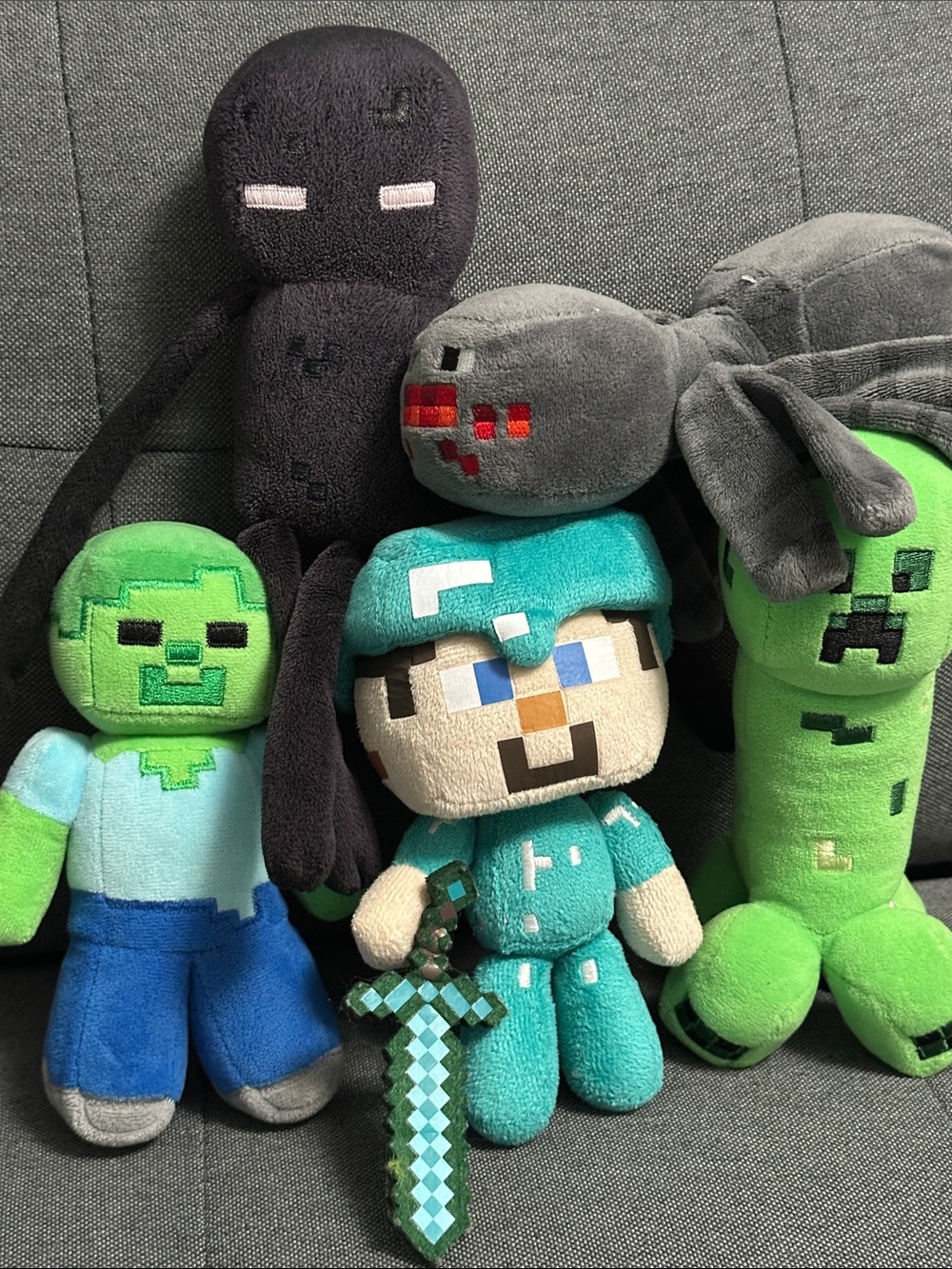 Minecraft Plush Toy Bundle - Steve, Zombie, Creeper, Spider, Enderman